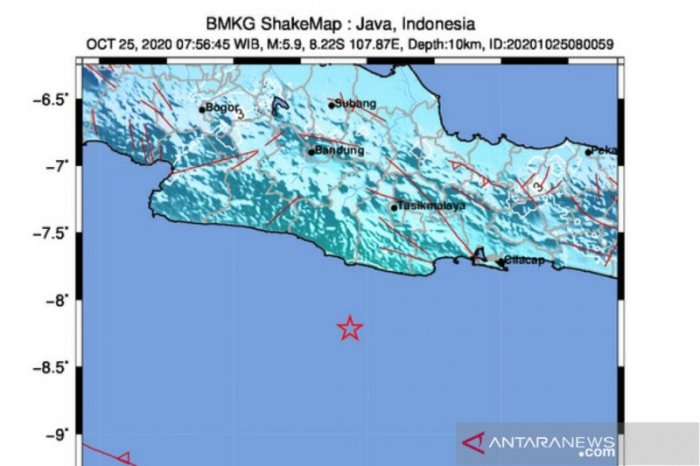 CHUTOGEL - Gempa menggoyang Pangandaran, ini data lengkap BMKG